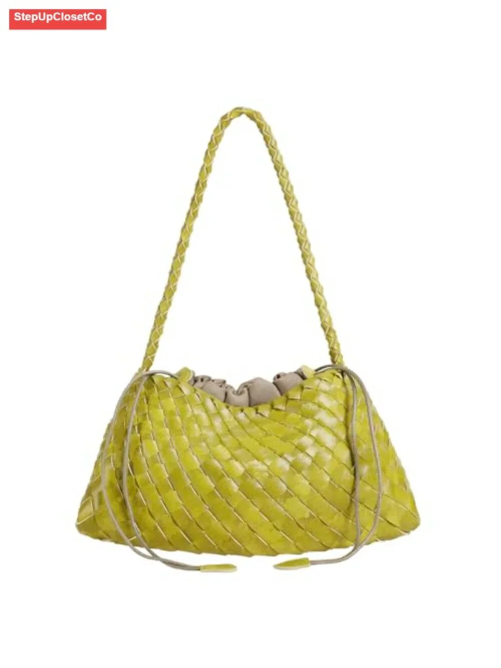 Handwoven Faux Leather Hobo Tote Shoulder Bag with Drawstring Pouch